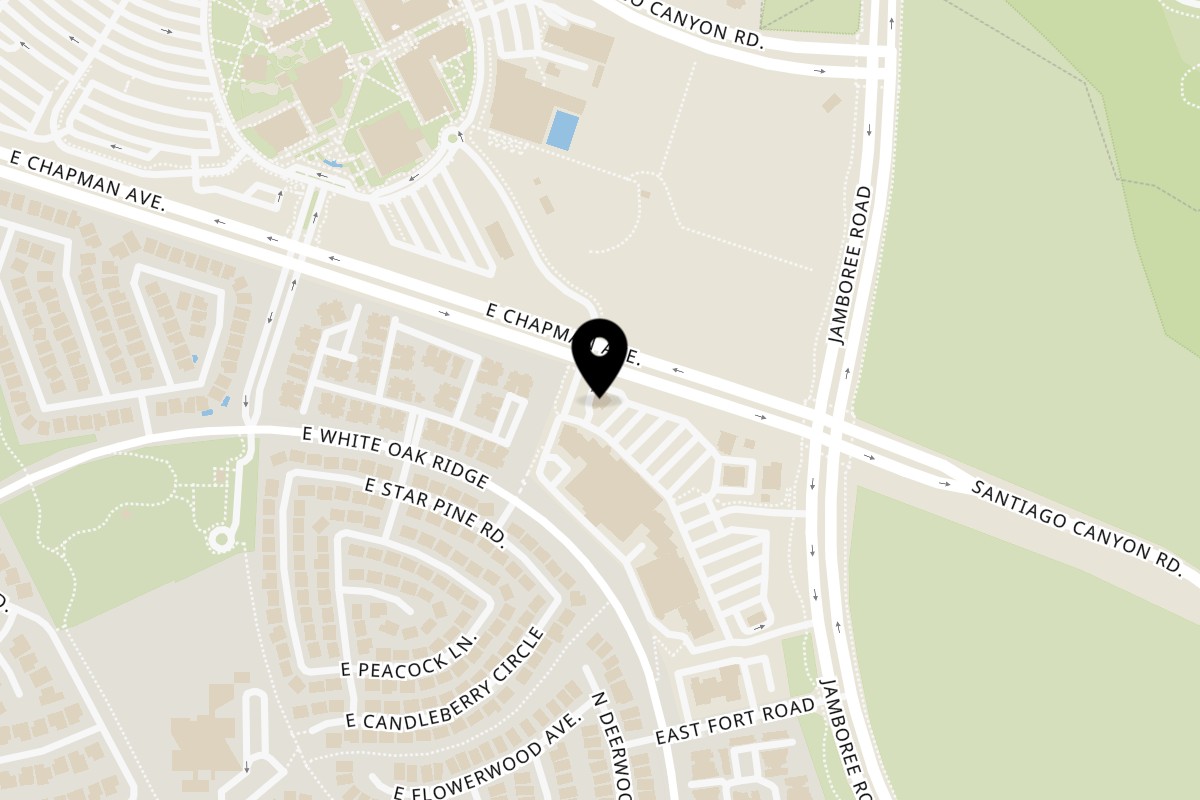 Map showing the location of John's Place Orange on 8400 E Chapman Ave in Orange